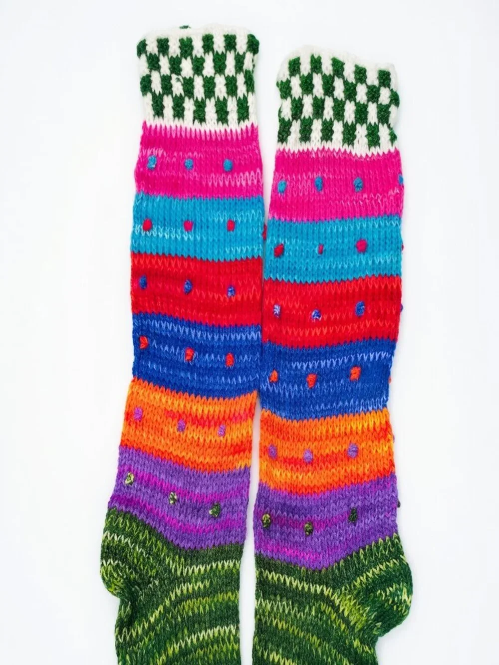 Long Socks Hand-Knitted Multicolor Andean Yarn Warmth for Winter